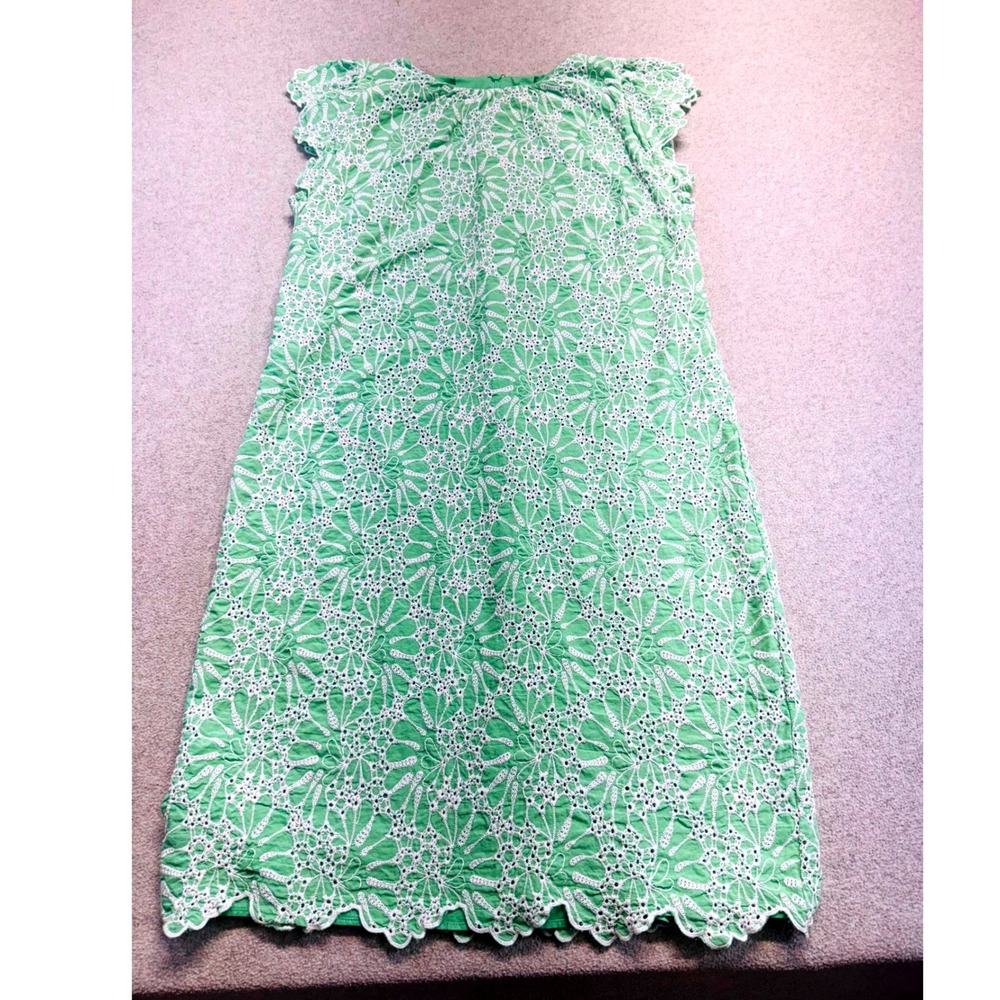 Loft Eyelet Shift Dress Womens 6T Green Floral Scalloped Cap Sleeve Mini Summer